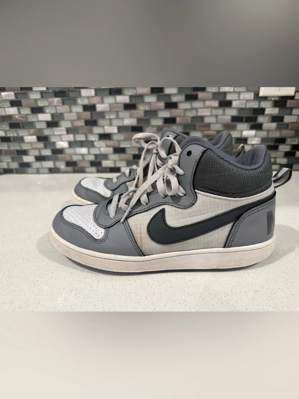 Nike Court Borough Mid Sneakers Gray/White Size 7Y Athletic Shoes